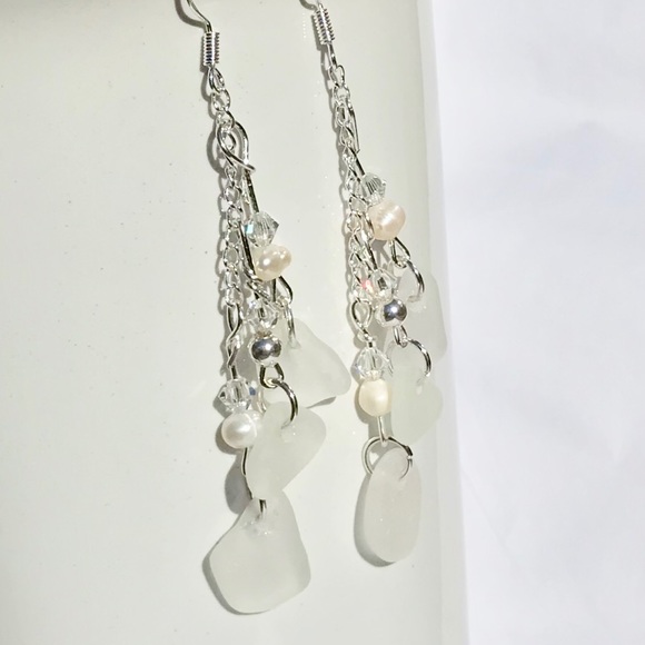Chandelier Seaglass, Swarovski Crystal, Earrings - Picture 3 of 3